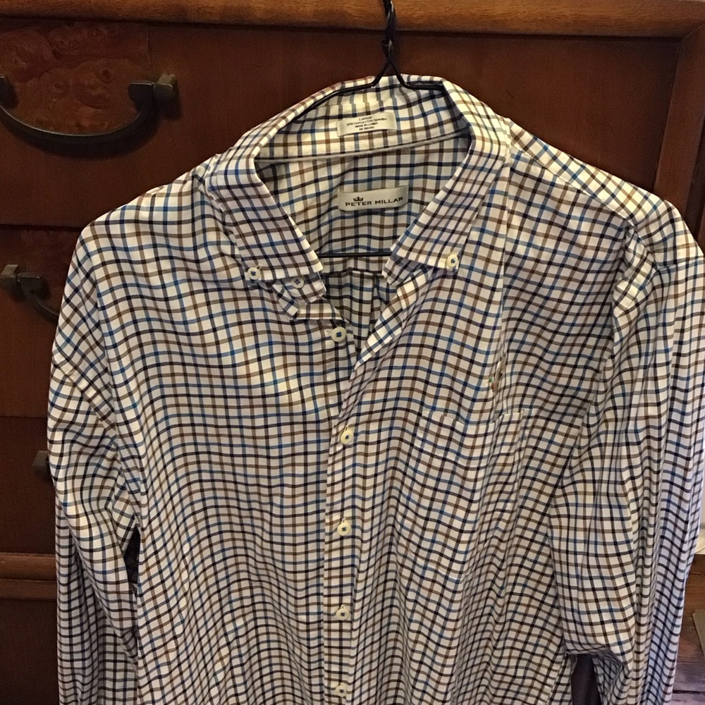 Peter Millar White and Blue Checkered Men's Shirt